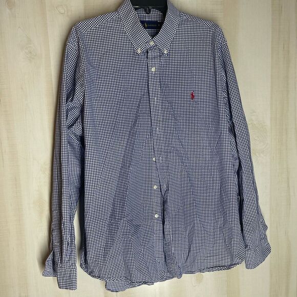 Ralph Lauren navy and white checked‎ long sleeve shirt, size XL - Picture 1 of 16
